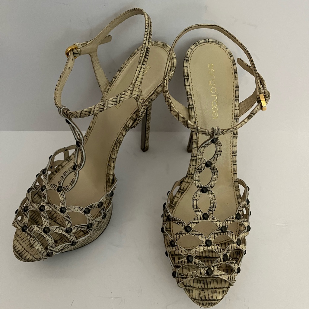 Sergio Rossi Embossed Snake Platform Sandal